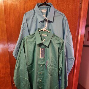 Men's 18 1/2 35/36 Tall Van Heusen Blue/Green Lux Sateen Lot of 2 Shirts NWT